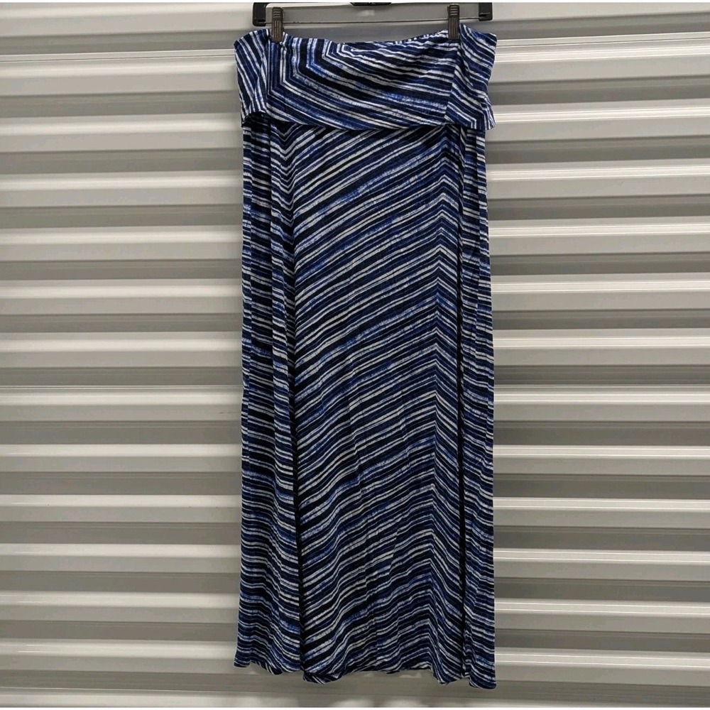 Boho Coastal Maxi‎ Skirt Blue Chevron Stripe Y2K Resortwear Calvin Klein Large